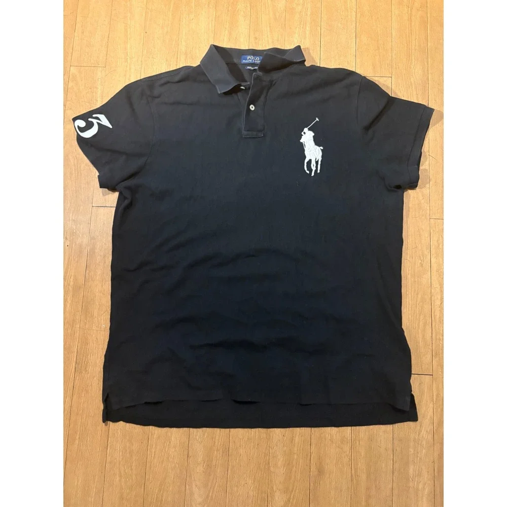 Polo Ralph Lauren Big Pony Polo Shirt Black Custom Slim Fit XL White Logo 3